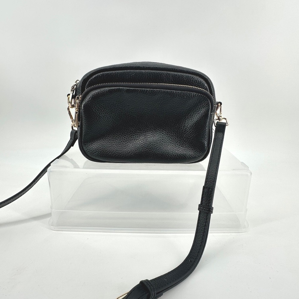 Pom Pom London Crossbody Bag Womens Small Black Leather Minimalist Everyday